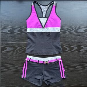 SOLD! Bebe Sport Pink Black Matching Tank Shorts Set XS
